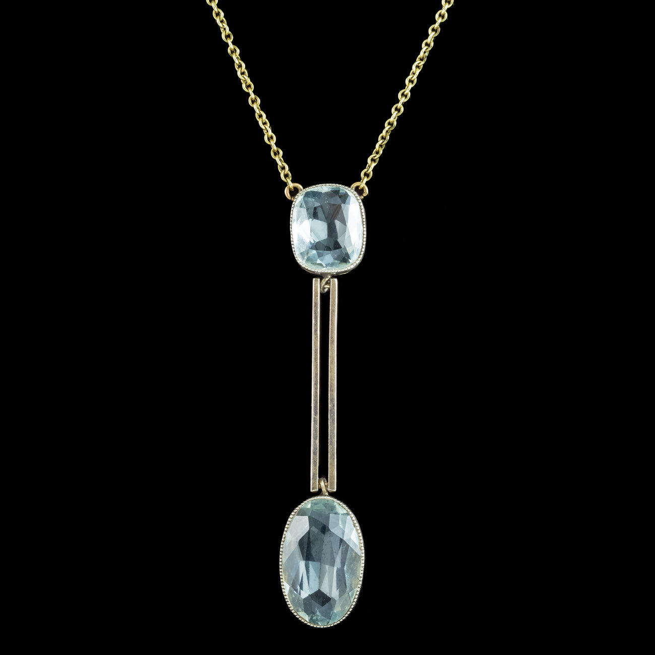 Antique Edwardian Aquamarine Lavaliere Necklace 15ct Gold