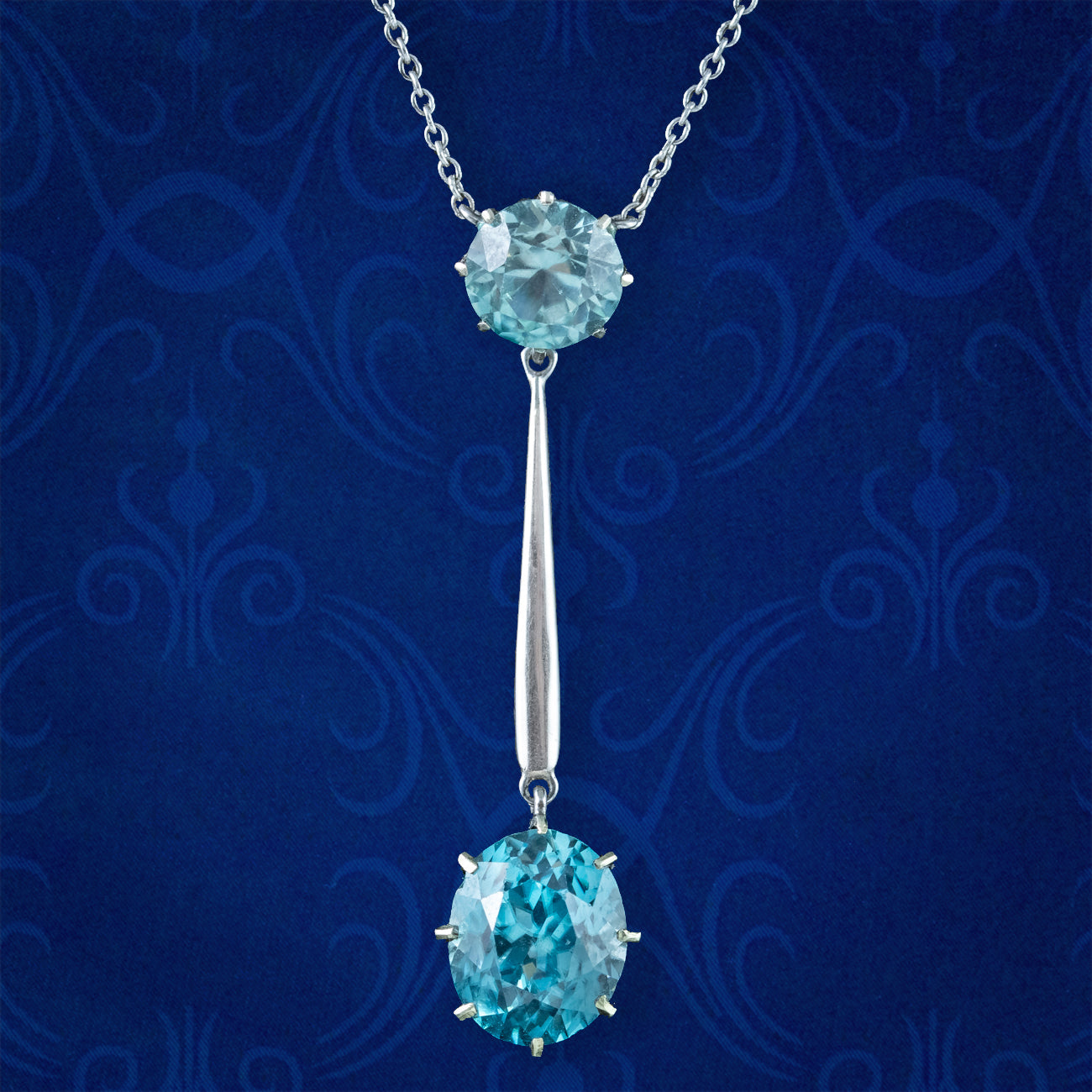Antique Edwardian Blue Zircon Pendulum Lavaliere Necklace 9ct Gold
