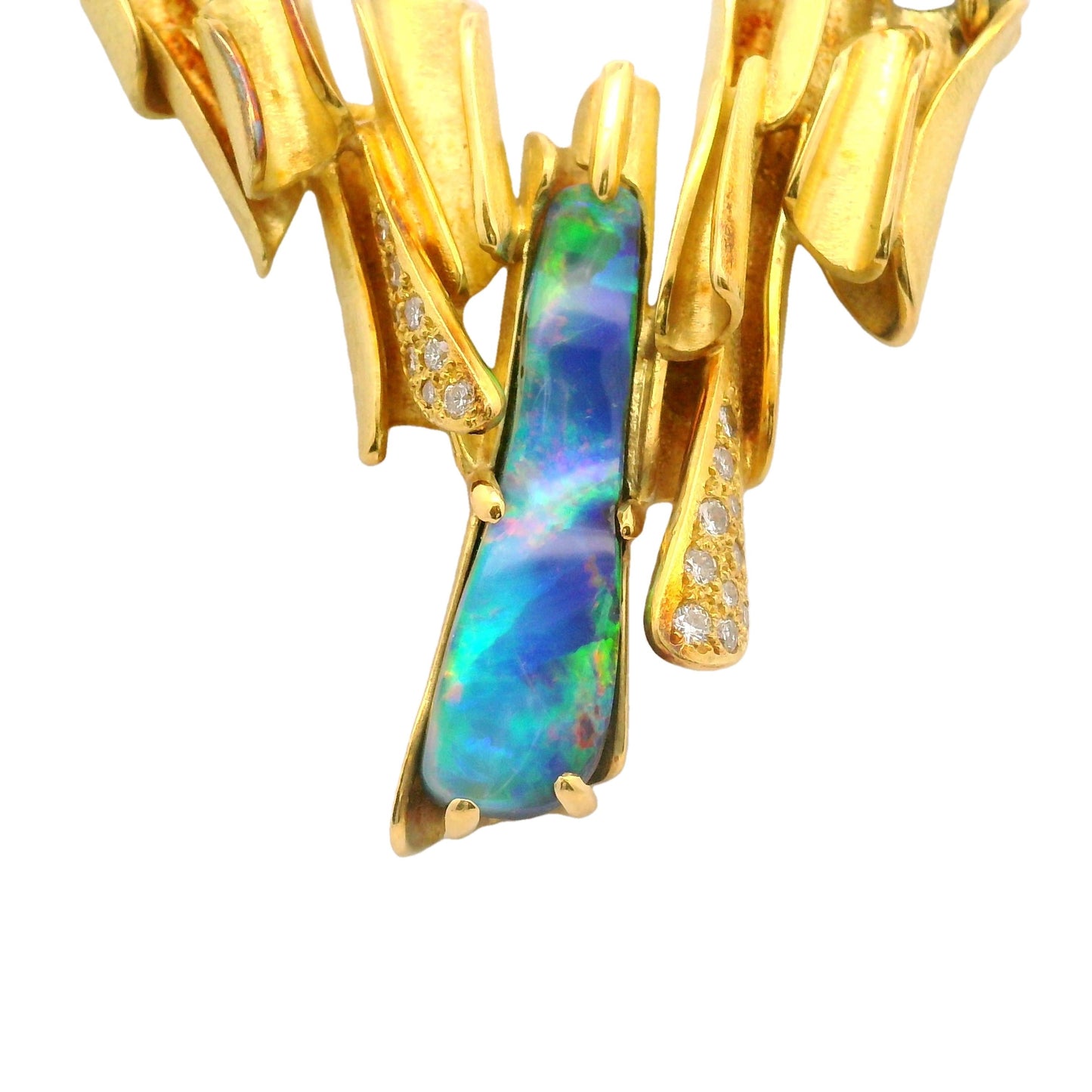 15 Carat Australian Boulder Opal Diamond 18k Yellow Gold Necklace