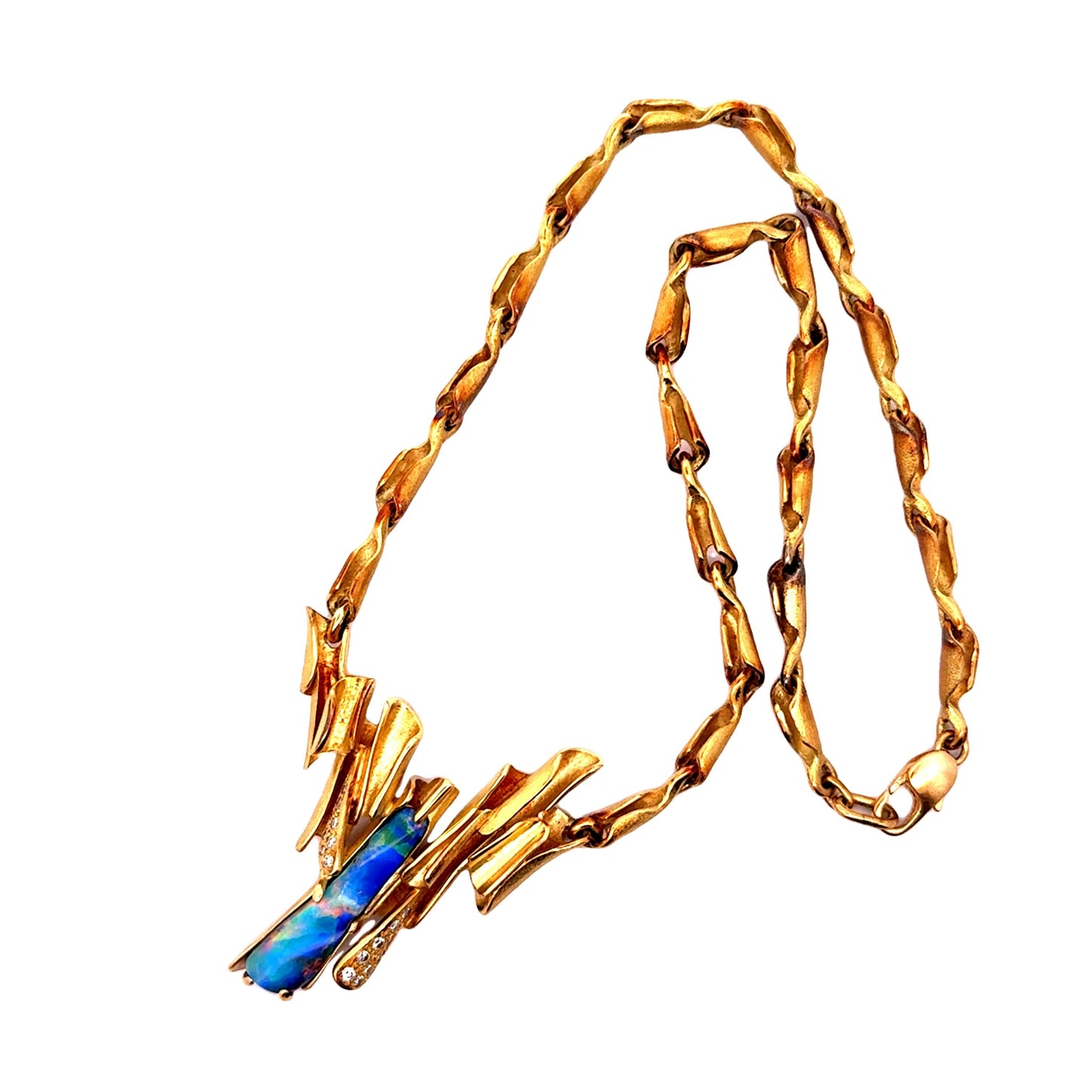 15 Carat Australian Boulder Opal Diamond 18k Yellow Gold Necklace
