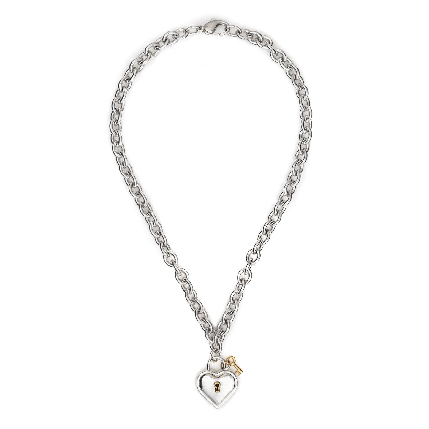 1994 Tiffany & Co Heart Key Necklace Vintage Sterling Silver 18k Gold Jewelry