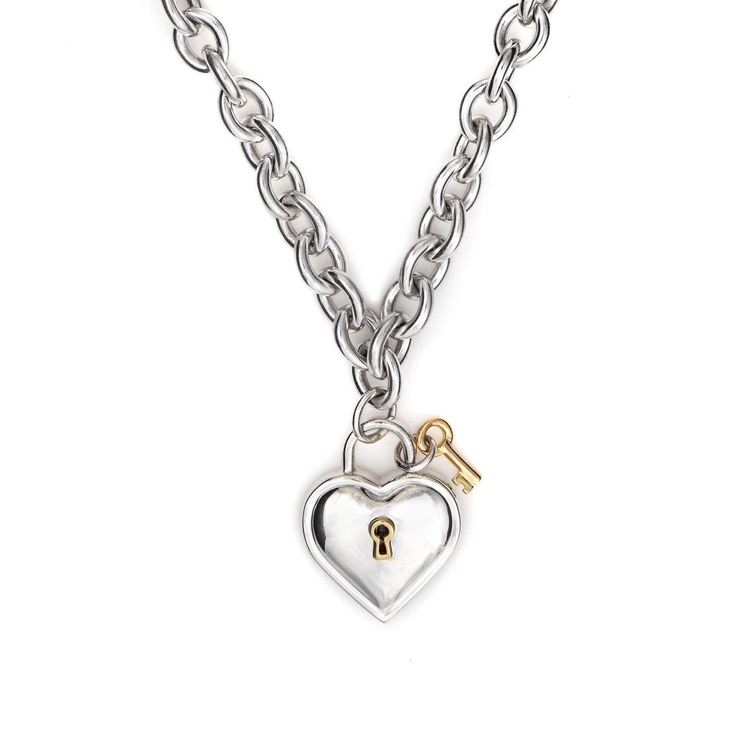 1994 Tiffany & Co Heart Key Necklace Vintage Sterling Silver 18k Gold Jewelry