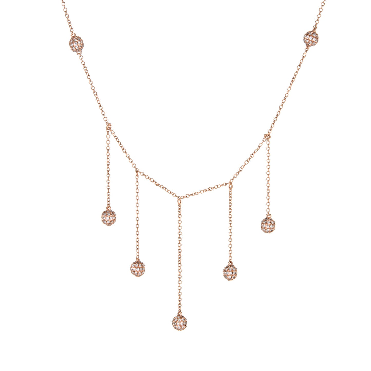 1.20ct Diamond Necklace 14k Rose Gold Fringe Drop Pave Orbs Round Short 14