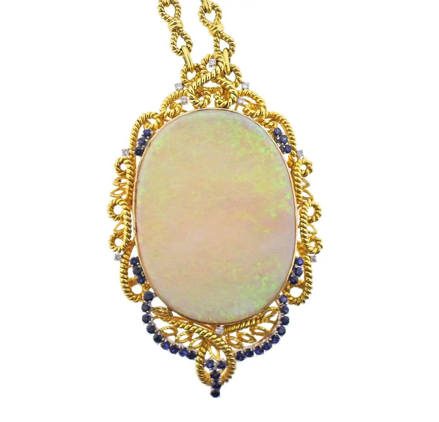 150 Carat Opal Diamond Gold Sapphire Massive Pendant Necklace