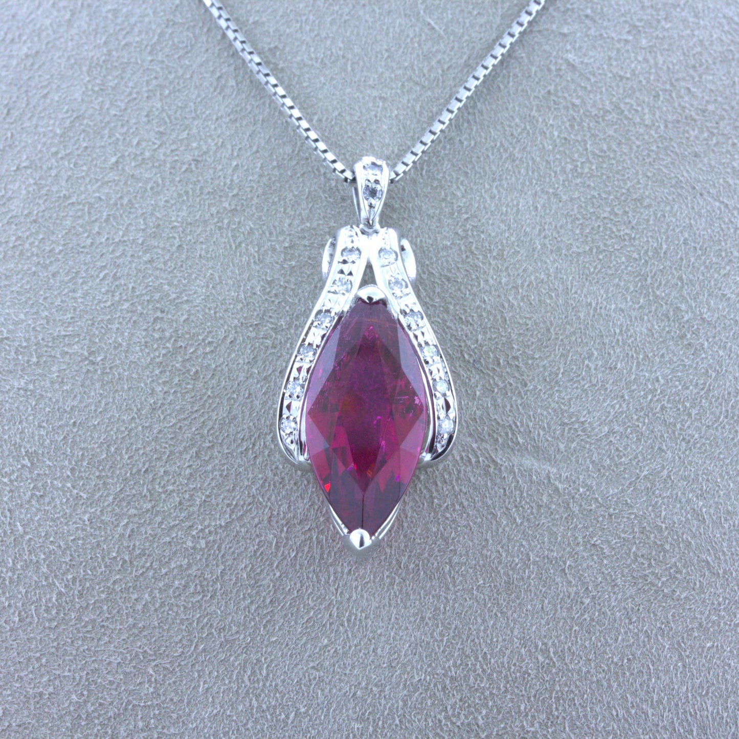 6.42 Carat Rubellite Tourmaline Diamond Platinum Pendant