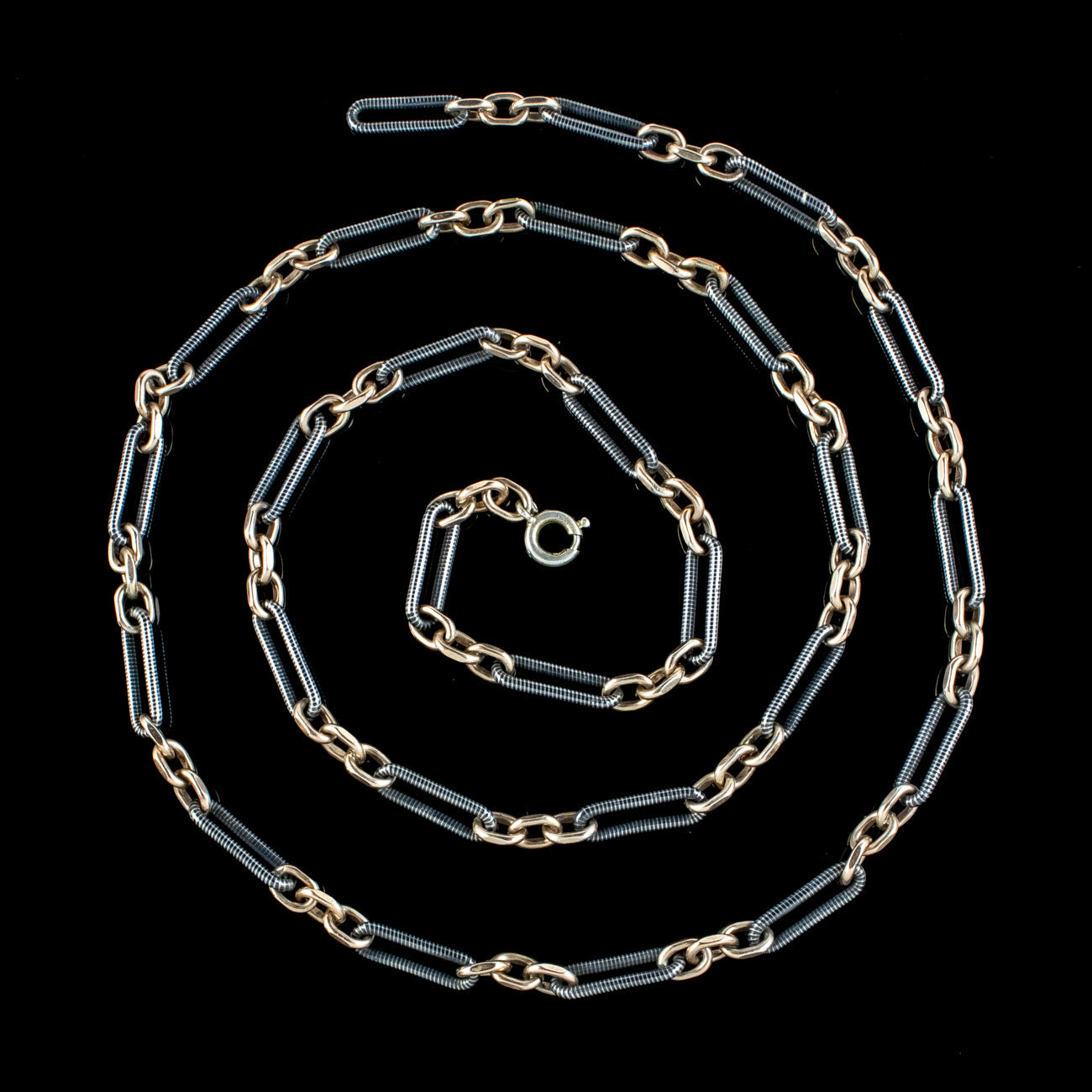 Antique Art Deco French Niello Chain 18ct Gold Sterling Silver