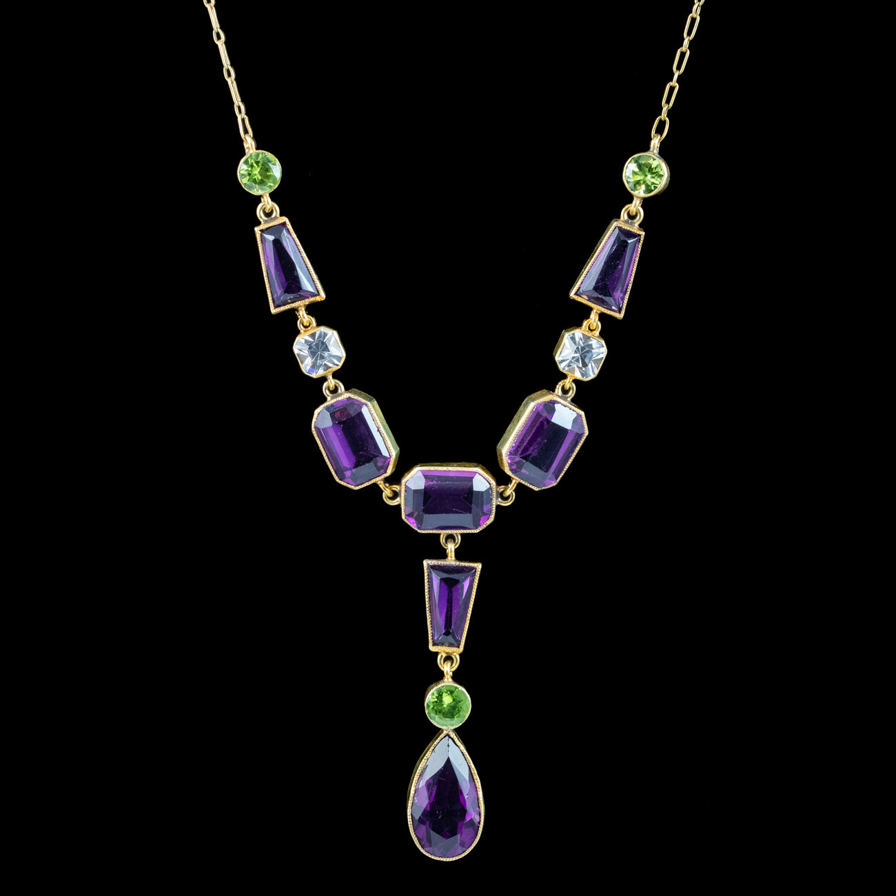 Antique Art Deco Suffragette Paste Lavaliere Necklace