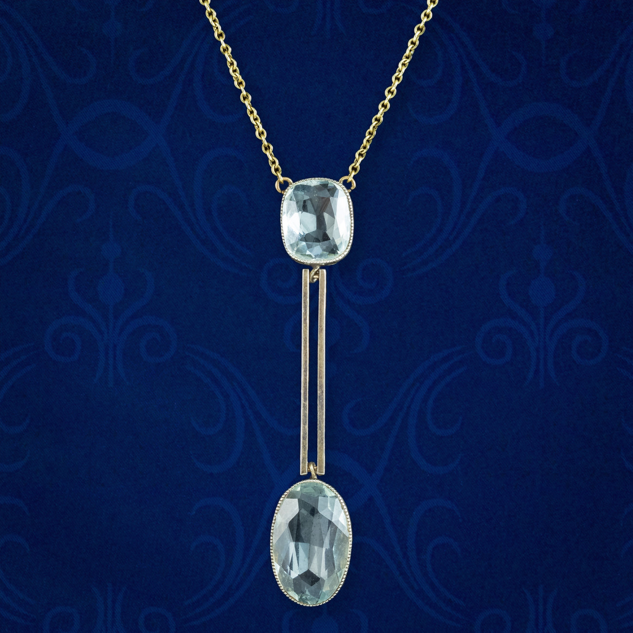 Antique Edwardian Aquamarine Lavaliere Necklace 15ct Gold