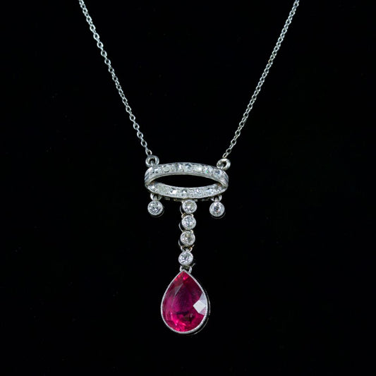 Antique Art Deco Pink Tourmaline Diamond Necklace Platinum Circa 1920