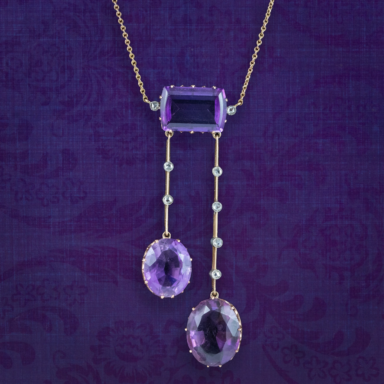 Antique Art Deco Amethyst Diamond Negligee Dropper Necklace