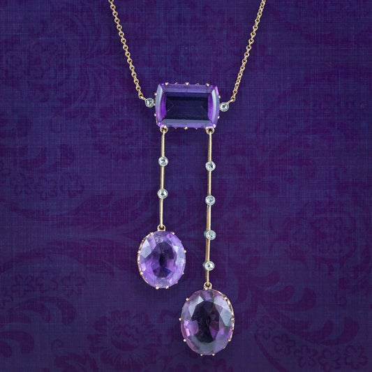 Antique Art Deco Amethyst Diamond Negligee Dropper Necklace