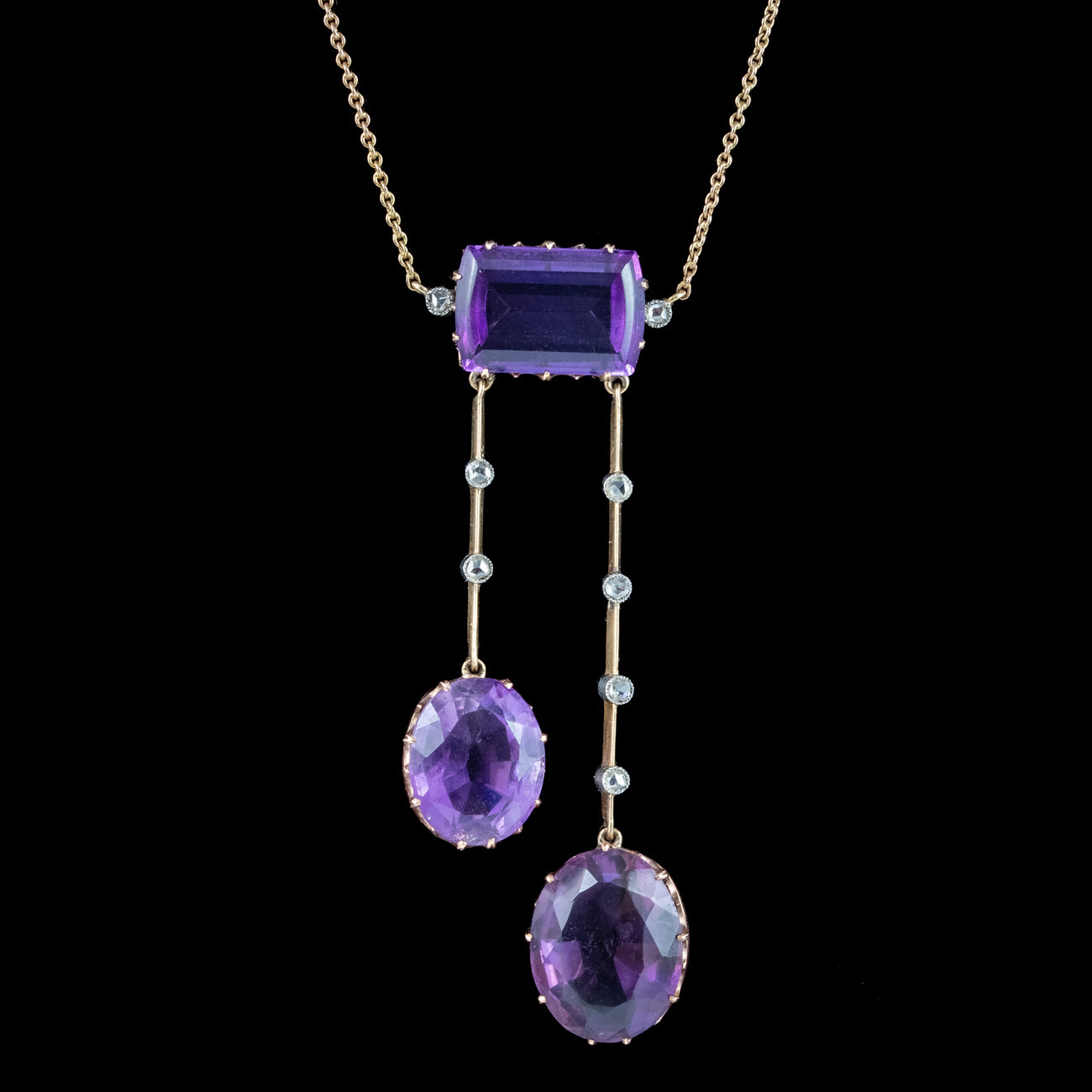 Antique Art Deco Amethyst Diamond Negligee Dropper Necklace