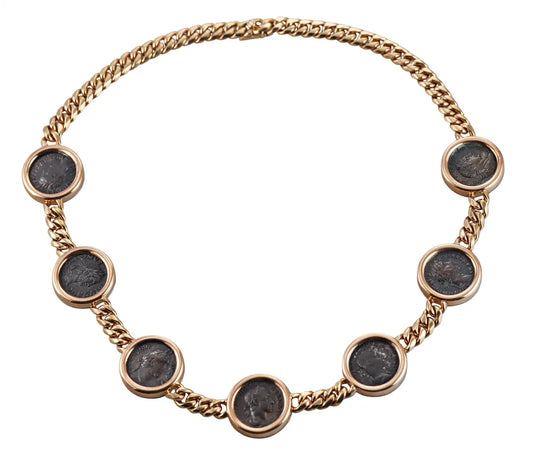 Bulgari Monete 7 Ancient Coin Diamond Rose Gold Necklace