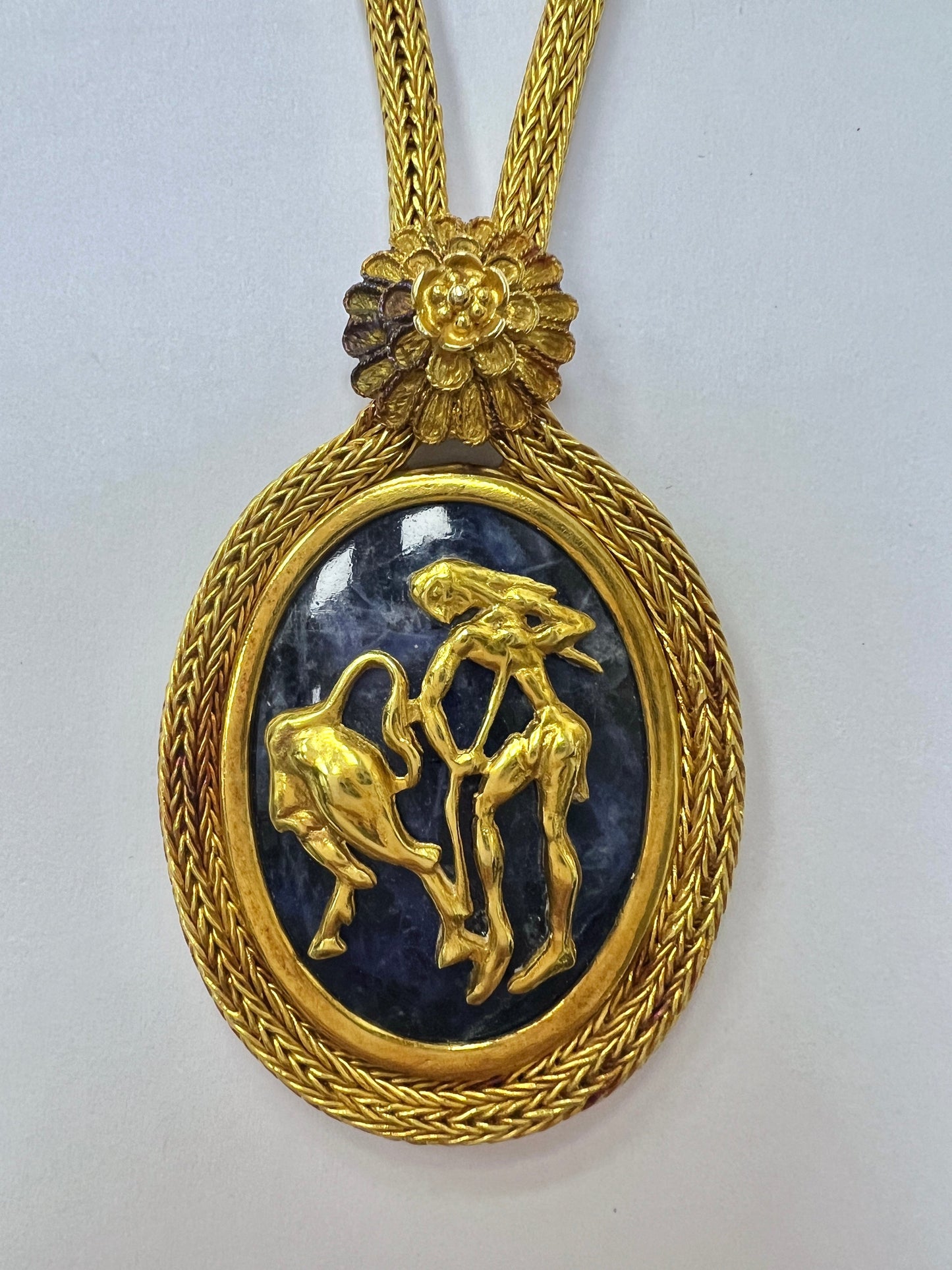 Ilias Lalaounis Gold and Sodalite 'Shield of Achilles' Pendant-Necklace