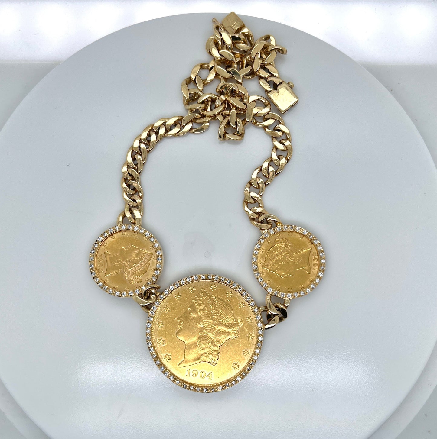 Gold, Diamond and Gold Coin Necklace