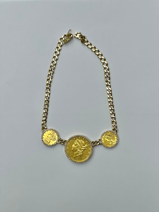 Gold, Diamond and Gold Coin Necklace