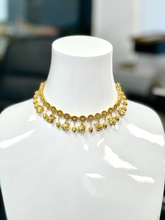Ilias Lalaounis 22K YG Etruscan Revival Acorn & Bull Necklace