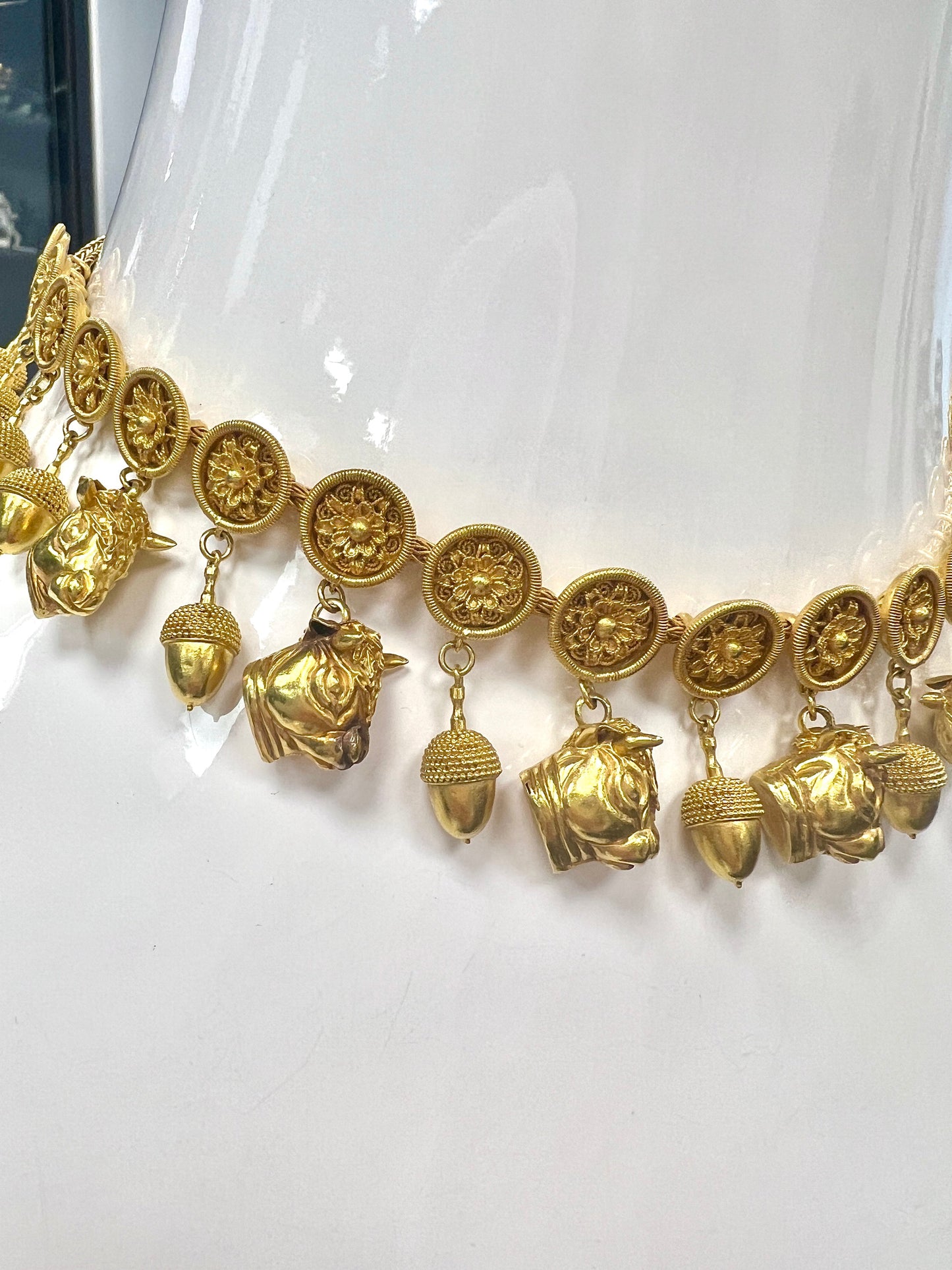 Ilias Lalaounis 22K YG Etruscan Revival Acorn & Bull Necklace