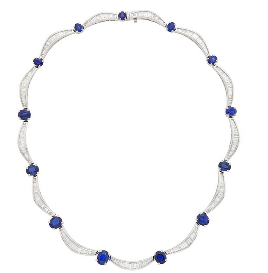 Platinum, Sapphire and Diamond Necklace