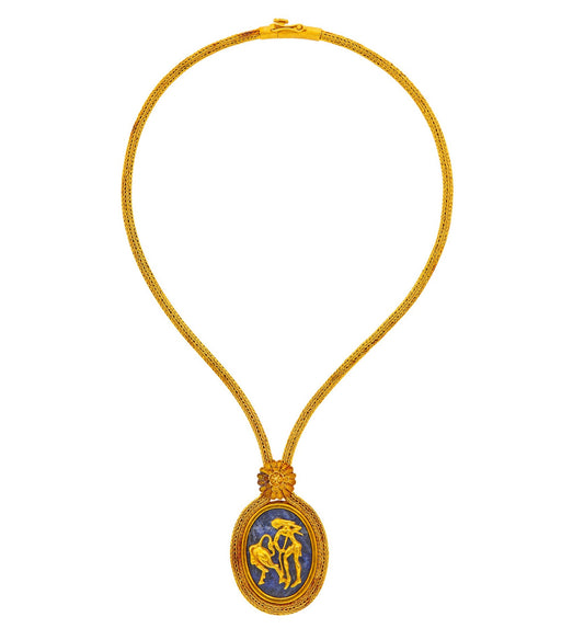 Ilias Lalaounis Gold and Sodalite 'Shield of Achilles' Pendant-Necklace