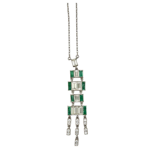 Platinum, Diamond and Emerald Pendant Necklace