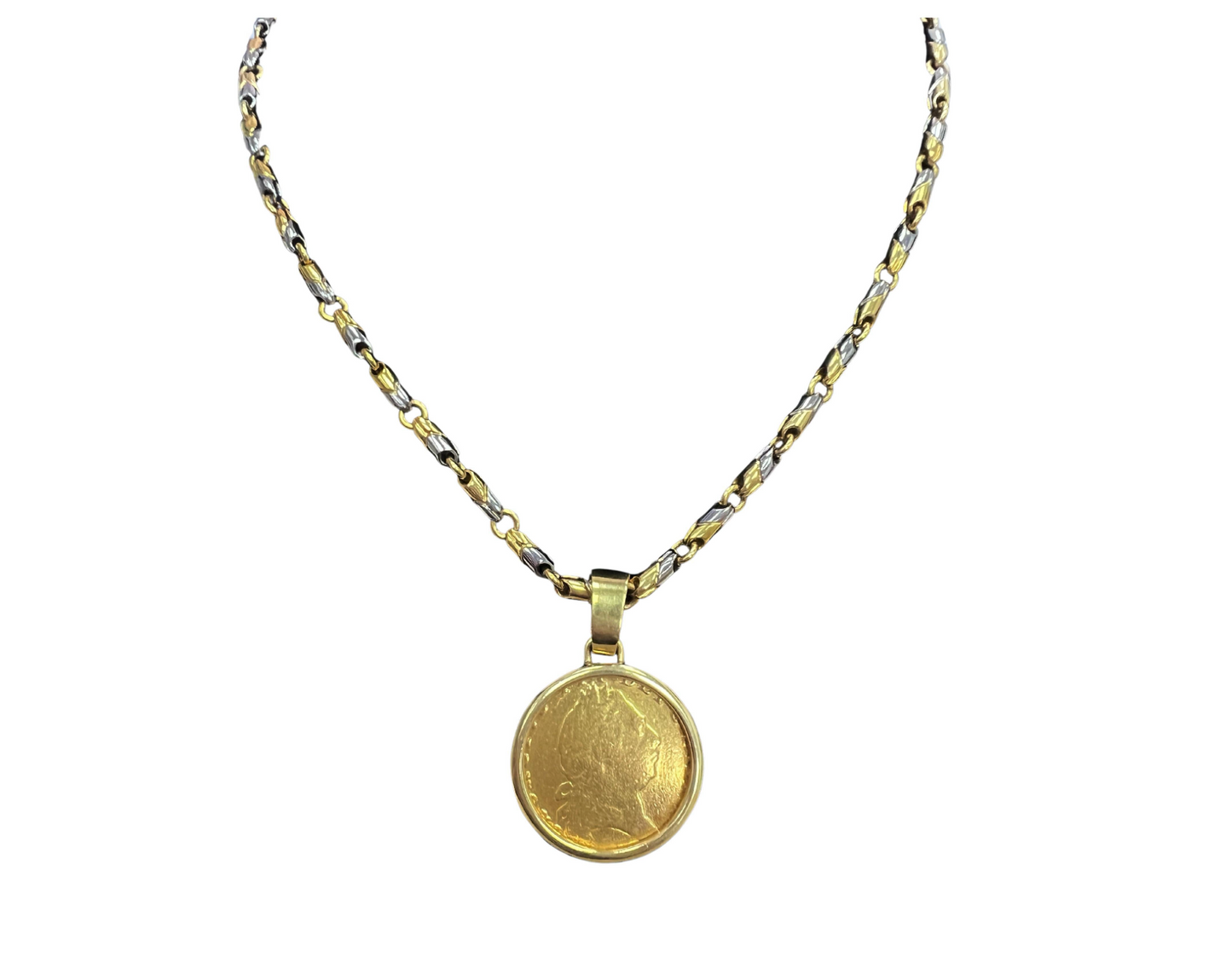 Bvlgari Monete 18k Gold and Steel Coin Necklace