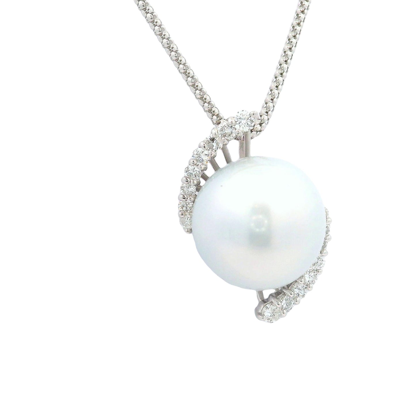 15.5MM South Sea Pearl Diamond 18k White Gold Pendant Chain