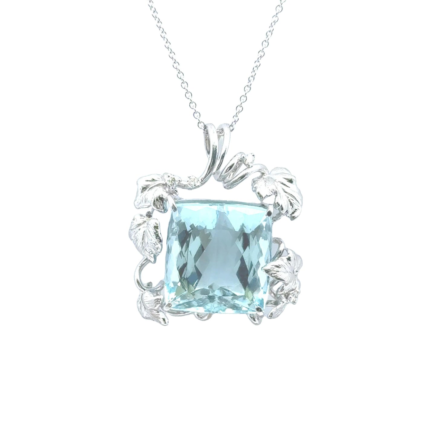 24.56 Carat Aquamarine Diamond 18k White Gold Pendant Necklace