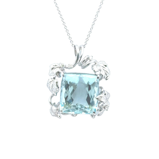 24.56 Carat Aquamarine Diamond 18k White Gold Pendant Necklace