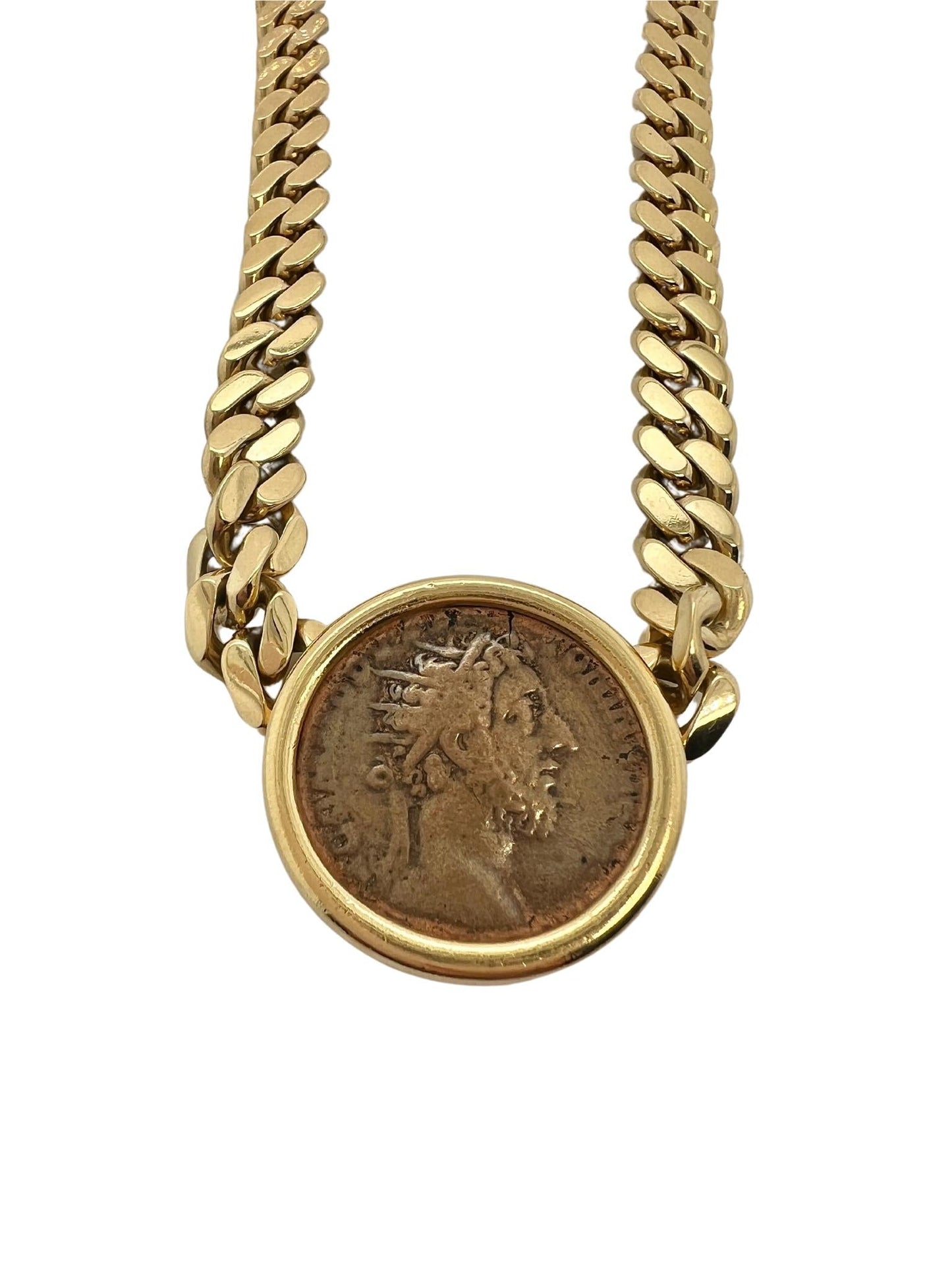 Bvlgari Ancient Roman Coin Gold Chain Pendant Necklace