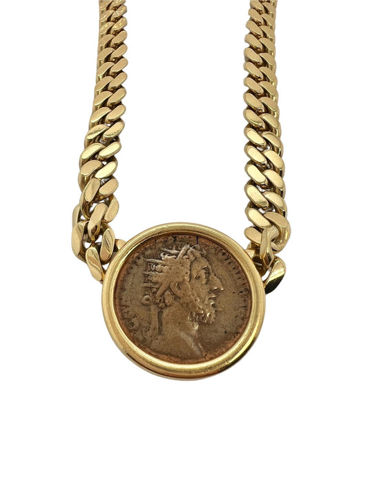 Bvlgari Ancient Roman Coin Gold Chain Pendant Necklace