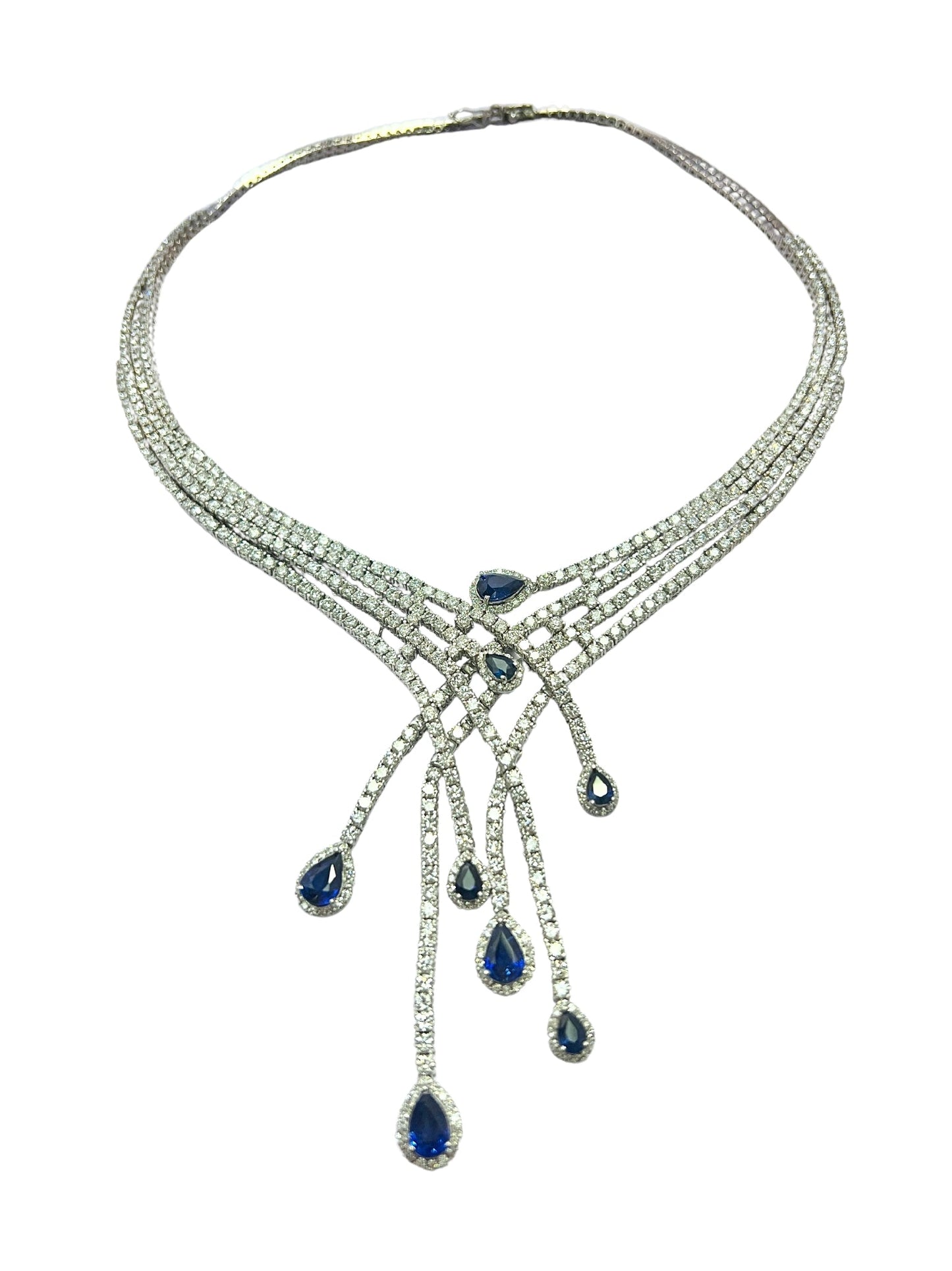 Exquisite 18k White Gold Sapphire and Diamond Necklace