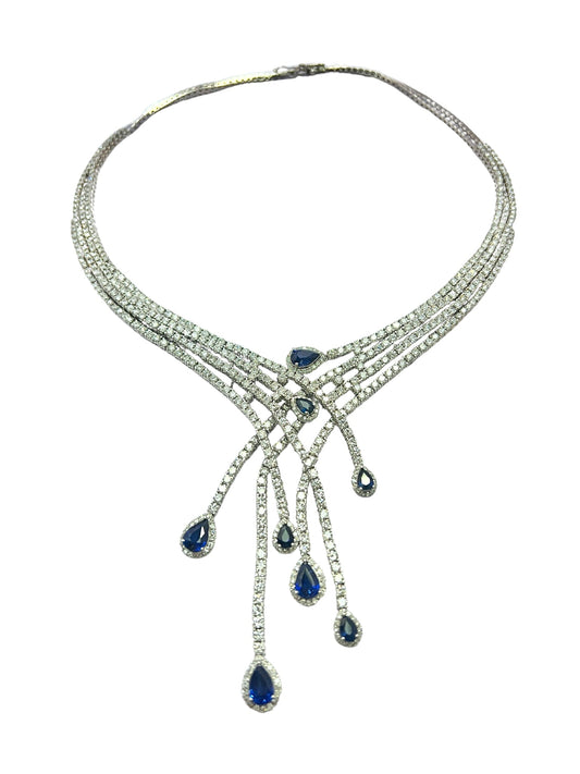 Exquisite 18k White Gold Sapphire and Diamond Necklace
