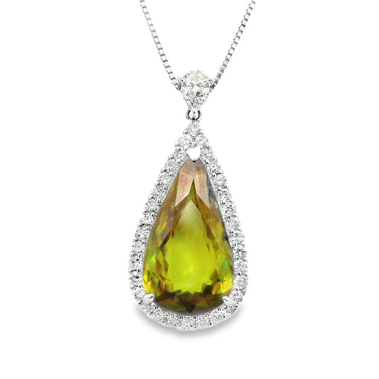 11.89 Carat Sphene Diamond Platinum Drop Pendant