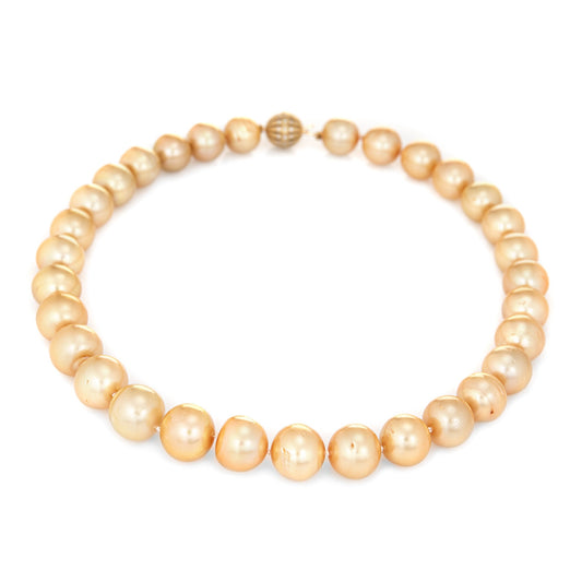 13mm to 14mm Golden South Sea Pearl Necklace Diamond Clasp 14k Gold 18 Estate