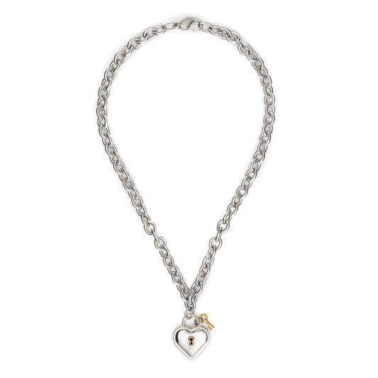 1994 Tiffany & Co Heart Key Necklace Vintage Sterling Silver 18k Gold Jewelry