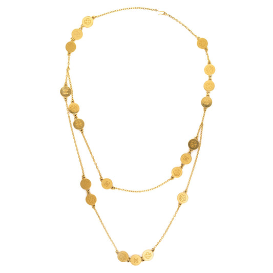 1998 Chanel Multi Strand Necklace Yellow Tone Camellia CC Clover 29 Medallion