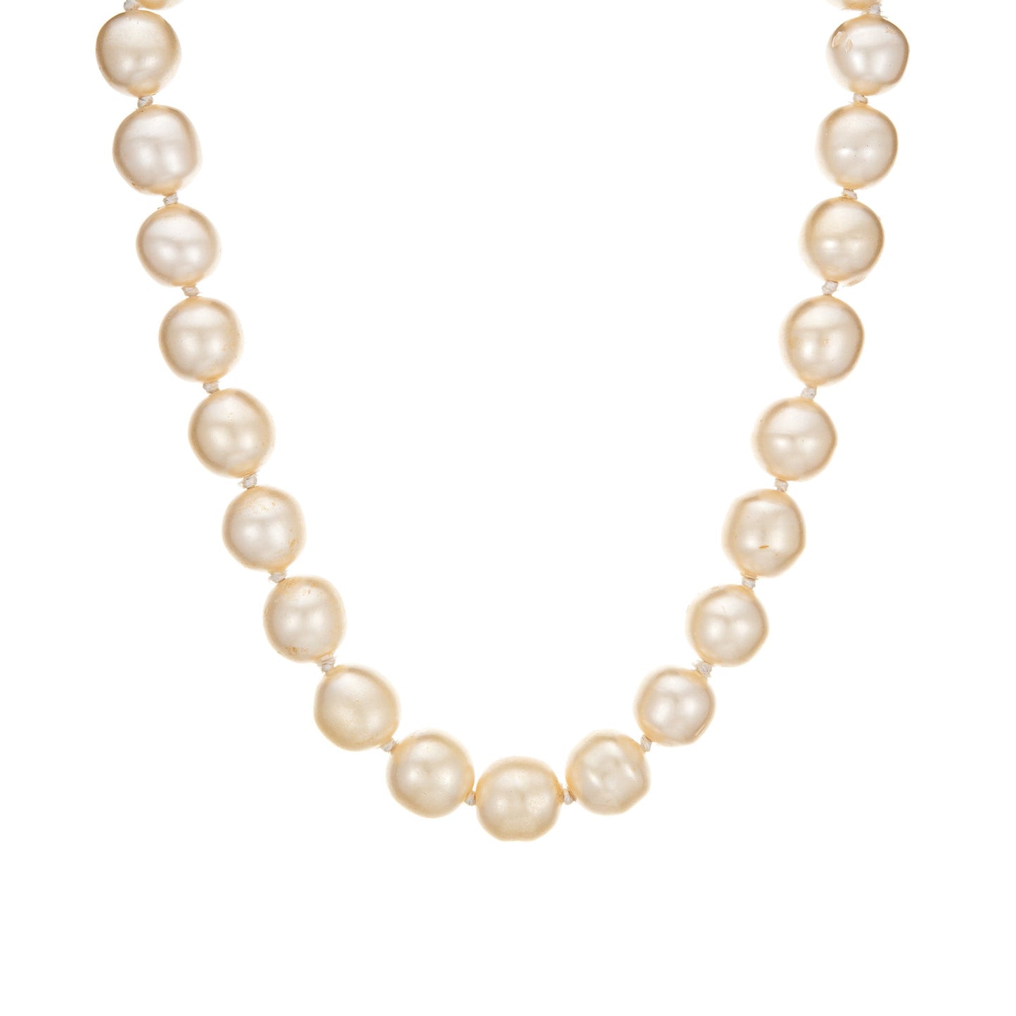 1995 Vintage Chanel Choker Necklace Large 14.5mm Faux Pearls Yellow Gold Tone