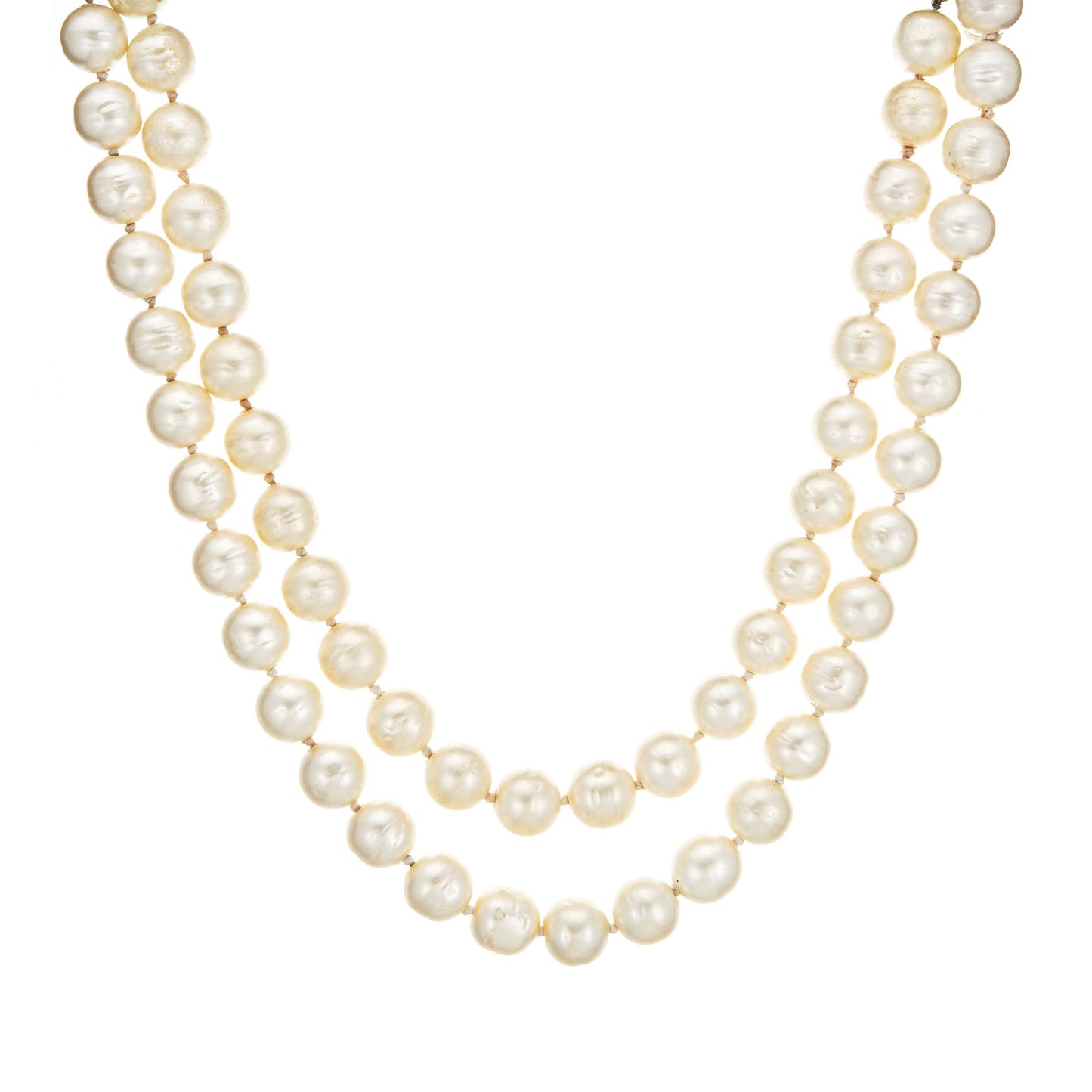1995 Vintage Chanel Choker Necklace Double Strand 12mm Faux Pearls Gripoix Clasp