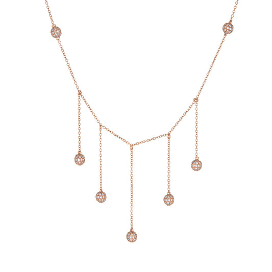 1.20ct Diamond Necklace 14k Rose Gold Fringe Drop Pave Orbs Round Short 14